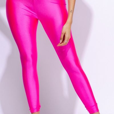 Women's Neon Pink High-Waisted Shiny Leggings – Eye-Catching & Comfortable
